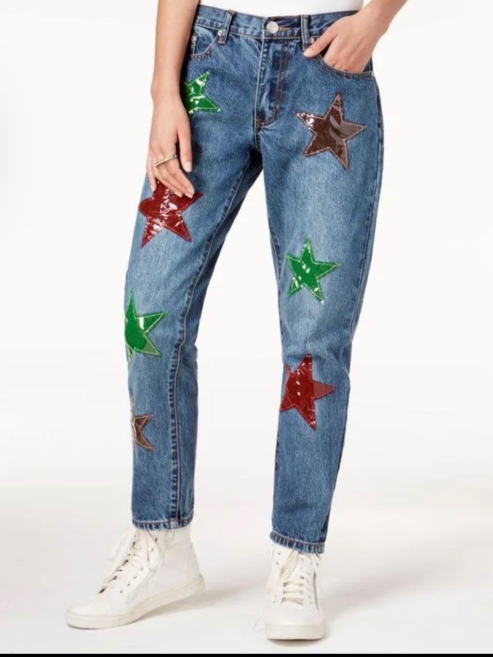 Glam By Glamorous Cotton Star Patch Girlfriend Jeans